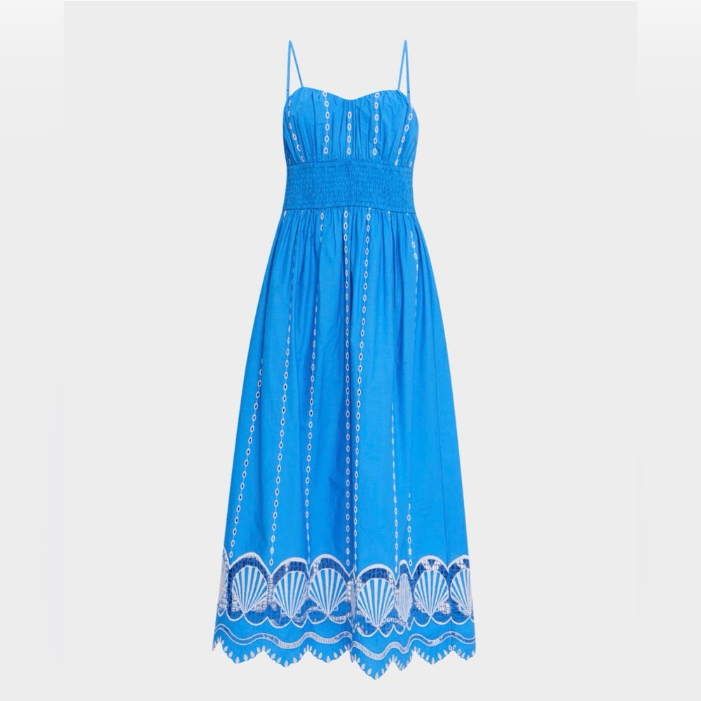 Rails Blue Murano Embroidered Midi Dress with Spaghetti Straps
